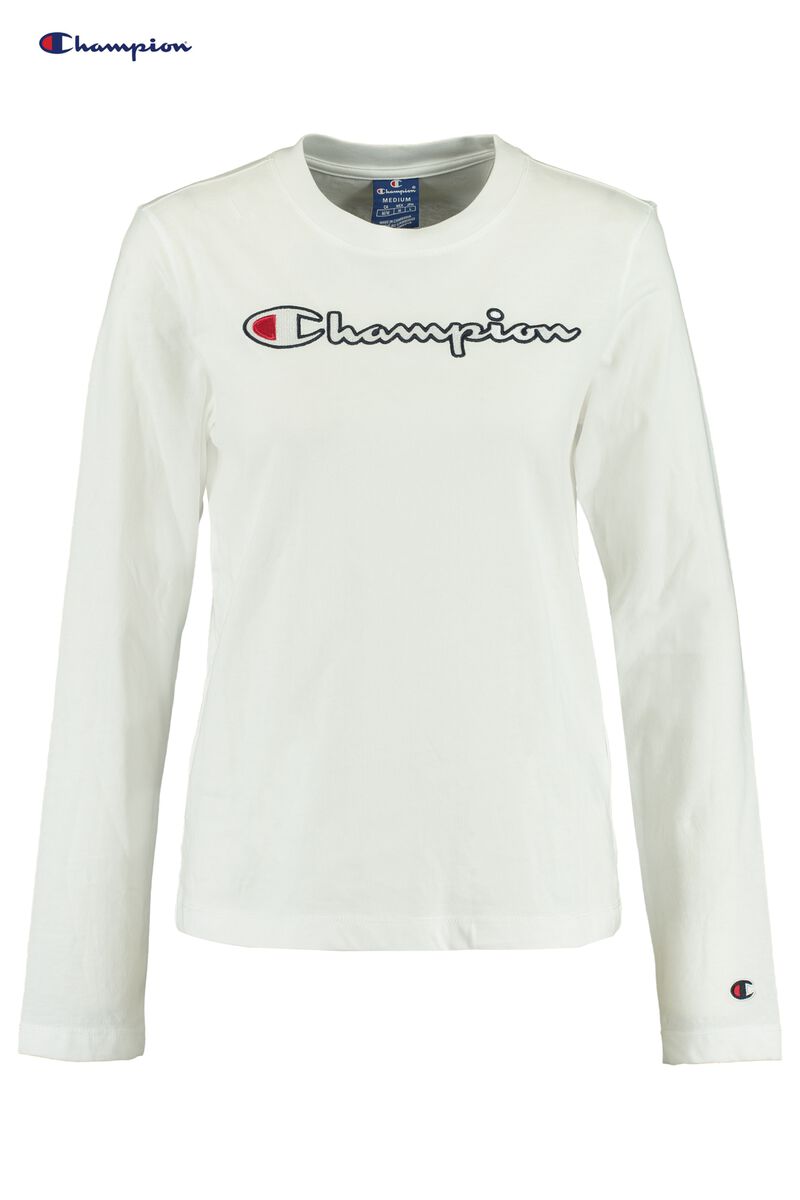 Dames Longsleeve Champion logo White | America Today