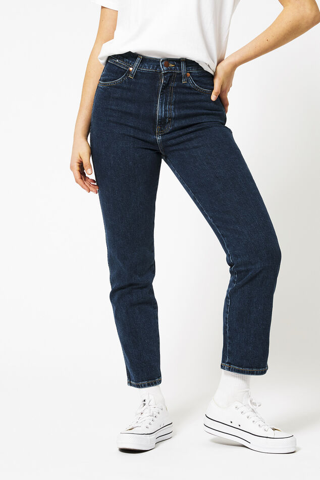 Damen Wrangler-Jeans hoher Bund Denim blue