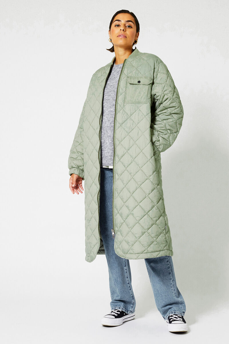 Women Jacket long quilted Soft green | America Today
