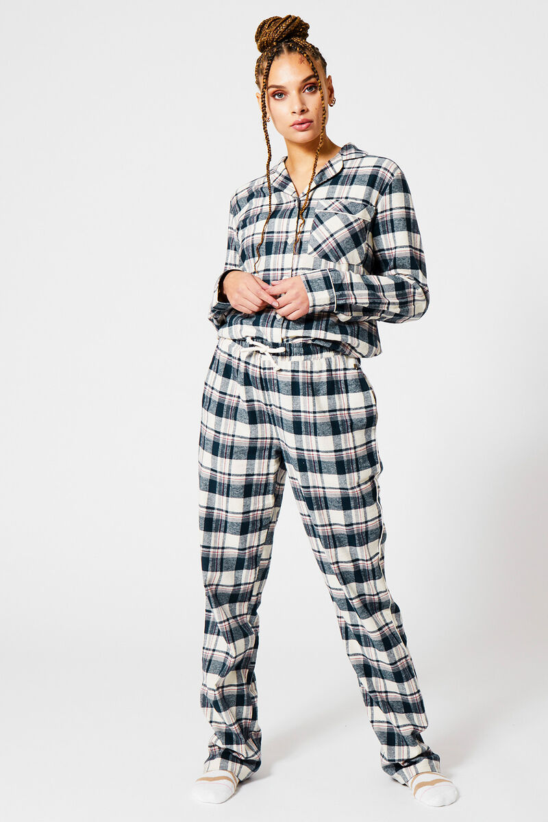 Pajama shirt flannel Navy/ecru | America Today