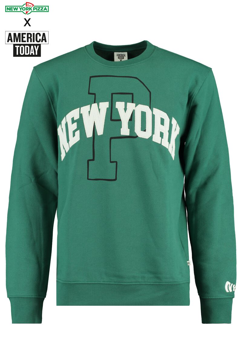 Heren New York Pizza sweater tekstprint Green