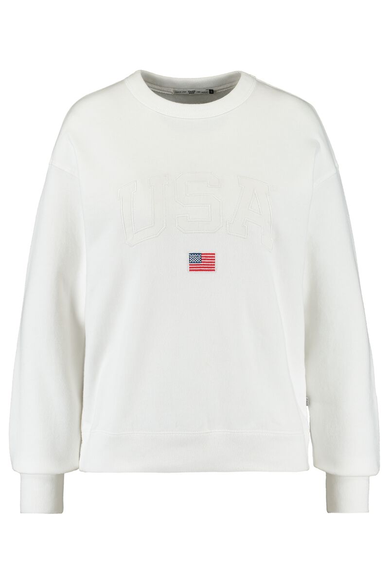 Damen Sweatshirt USA Text-Stickerei und Flagge Cream