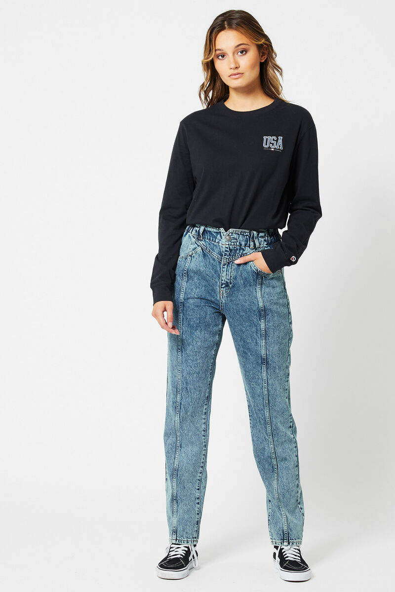 Dames Mom jeans high waist Used blue | America Today