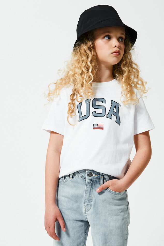 Girls T-shirt USA text imprint White | America Today