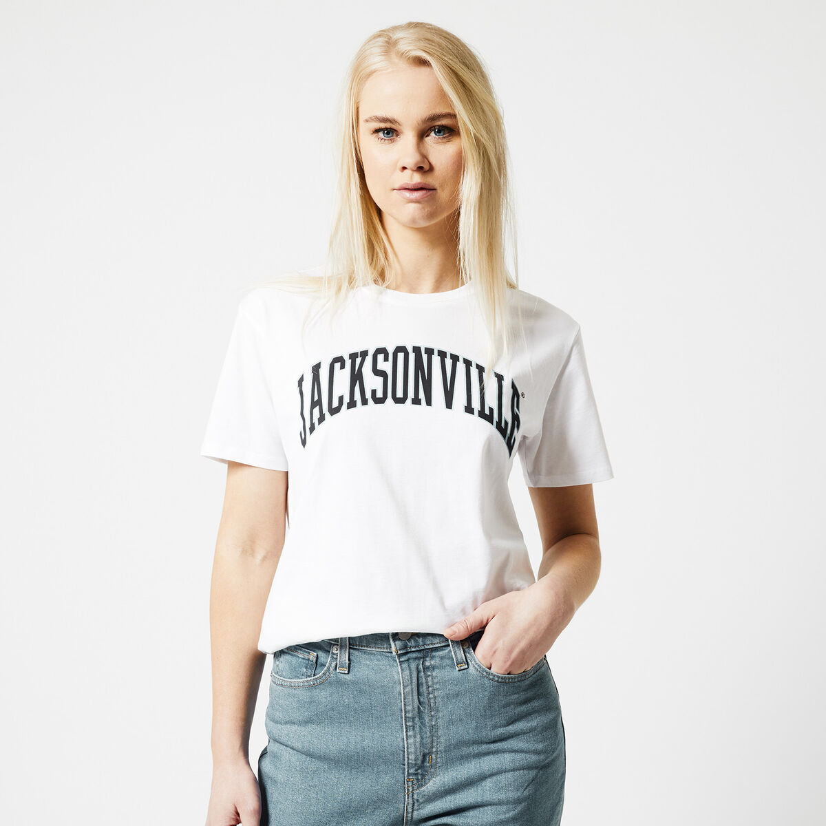 Women T-shirt with text imprint White Buy Online
