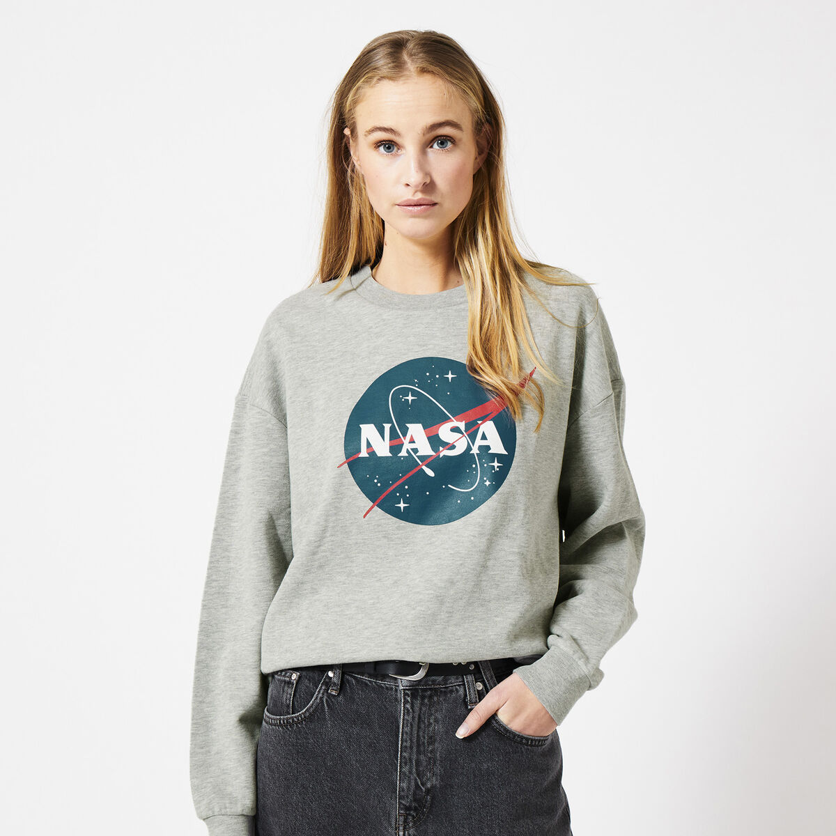 Damen Sweatshirt mit NASA Print Mid grey melange