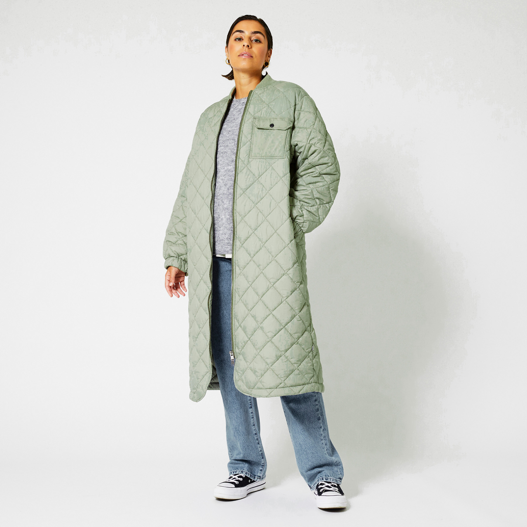 Women Jacket long quilted Green Buy Online