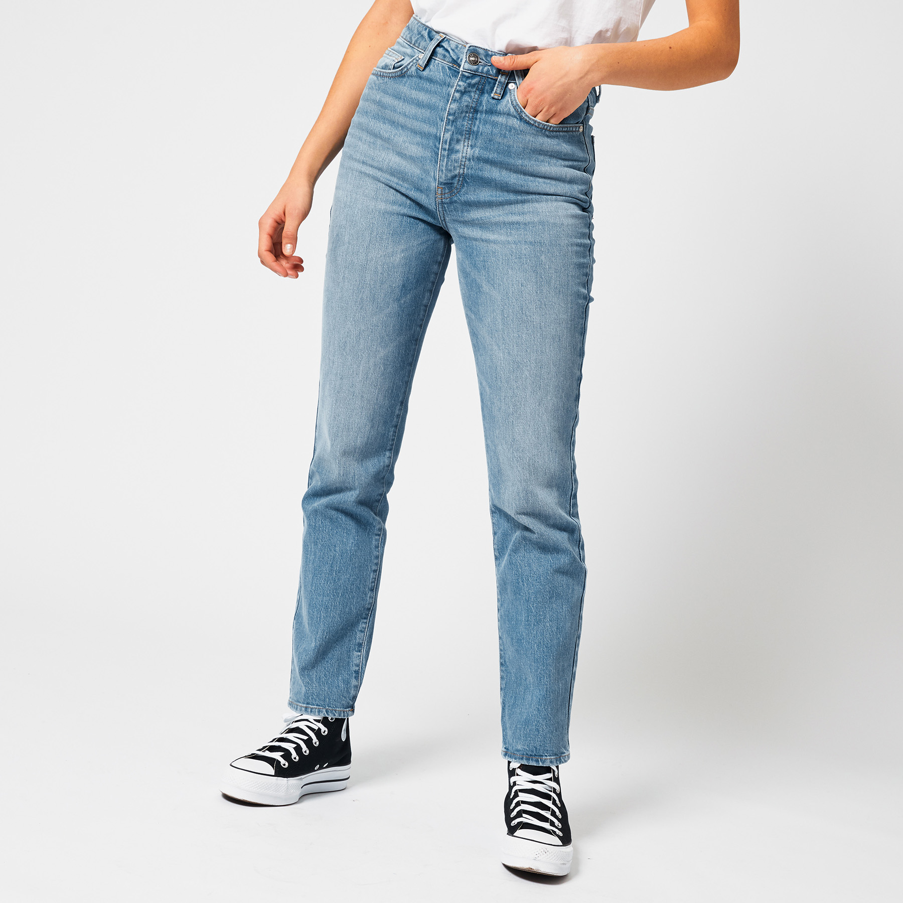 Dames Straight leg jeans high waist Blauw