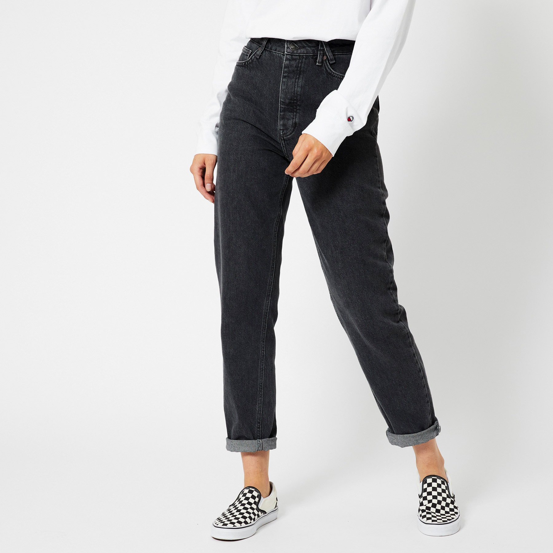 Women Mom jeans high waist Washed black | America Today
